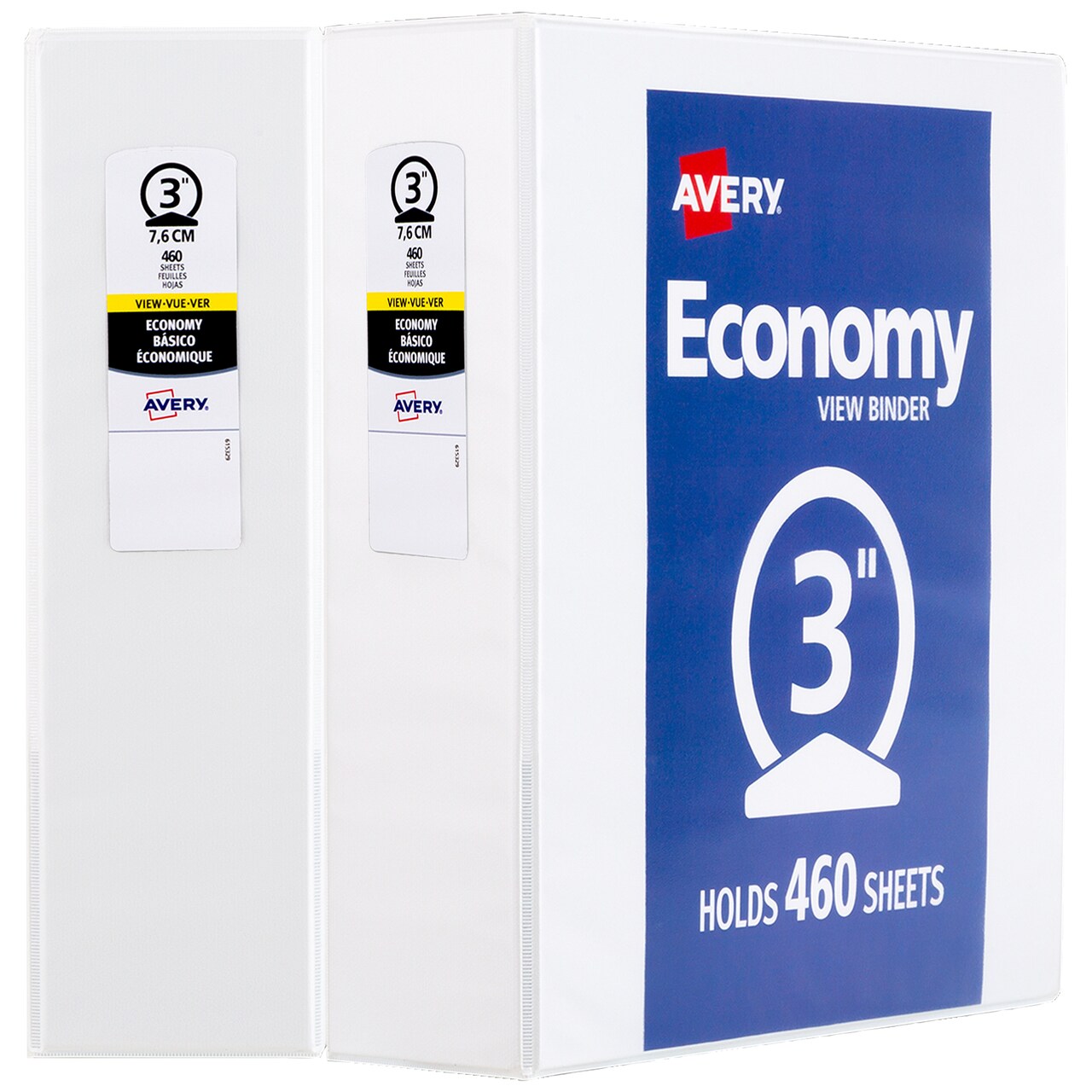 Avery 3" Economy View Binder, Round Rings, 2 White Binders (5741)